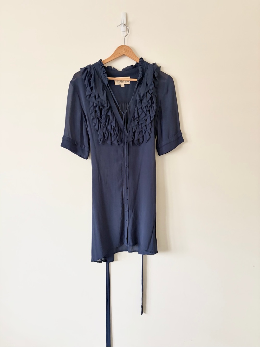Anthropologie Project Alabama Navy Ruffled Button-Front Women's Top